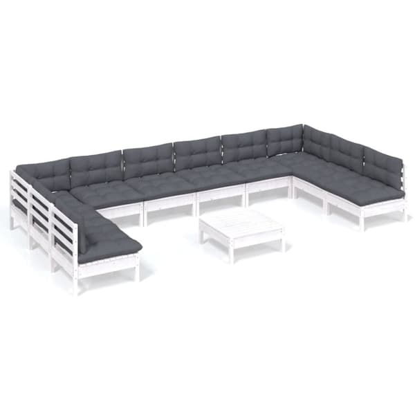 vidaXL Hagesofagruppe med puter 11 deler hvit heltre furu