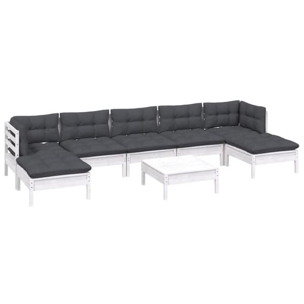 vidaXL Hagesofagruppe med puter 8 deler furu hvit