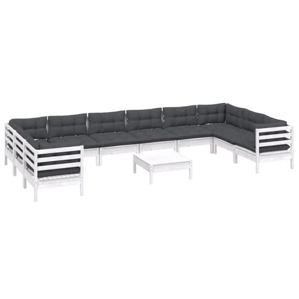 vidaXL Hagesofagruppe med puter 11 deler hvit heltre furu