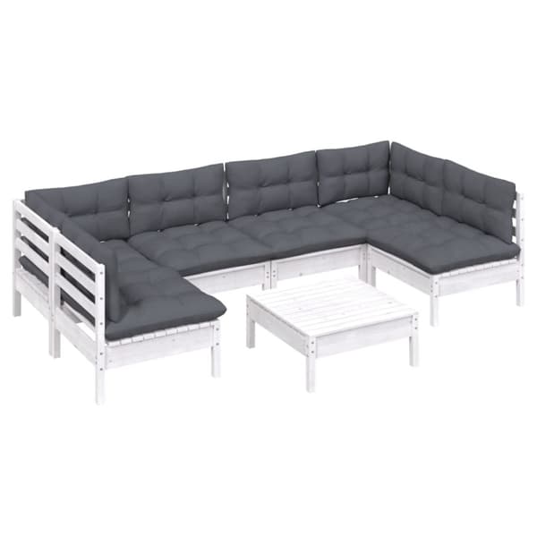 vidaXL Hagesofagruppe med puter 7 deler hvit heltre furu