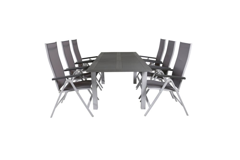 Albany Trädgårdset bord 90x152/210cm och 6 stole L5pos Albany vit, grå, gråvit.