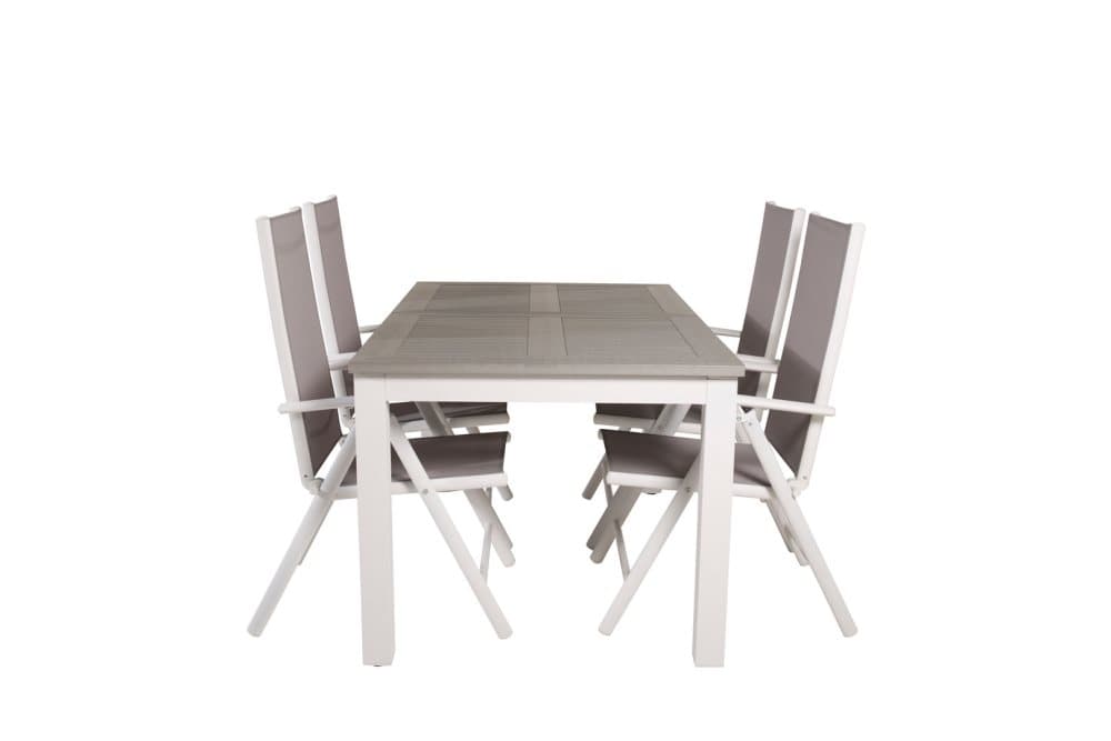 Albany Trädgårdset bord 90x152/210cm och 4 stole Break vit, grå, gråvit.