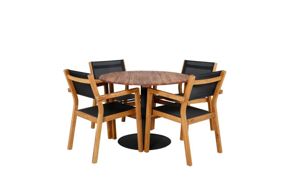 Cot Trädgårdset bord Ø100cm och 4 stole Venice svart, natur.