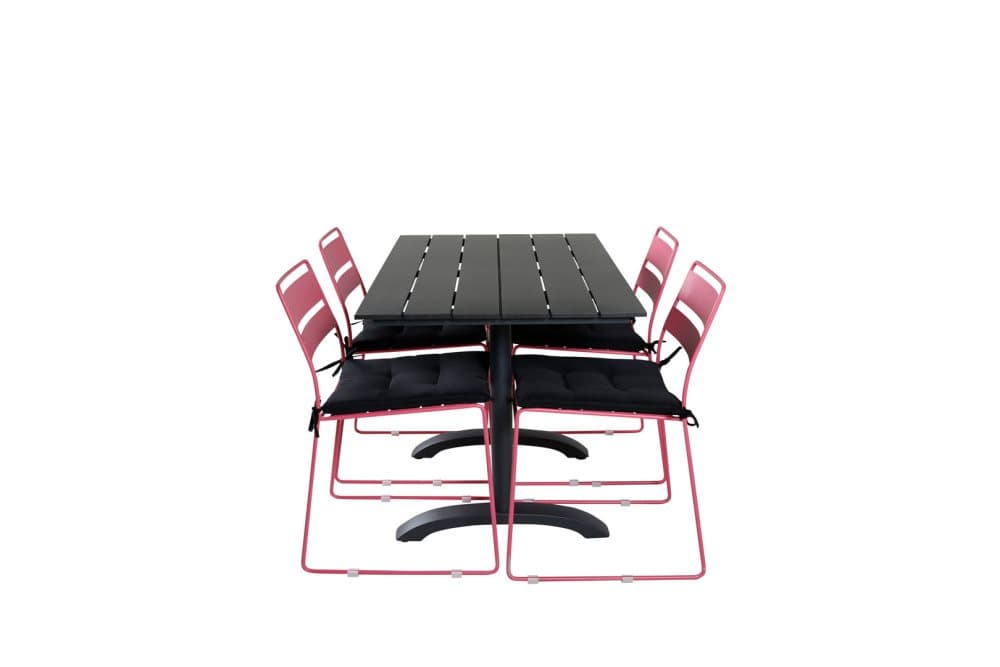 Denver Trädgårdset bord 70x120cm och 4 stole Lina rosa, svart.