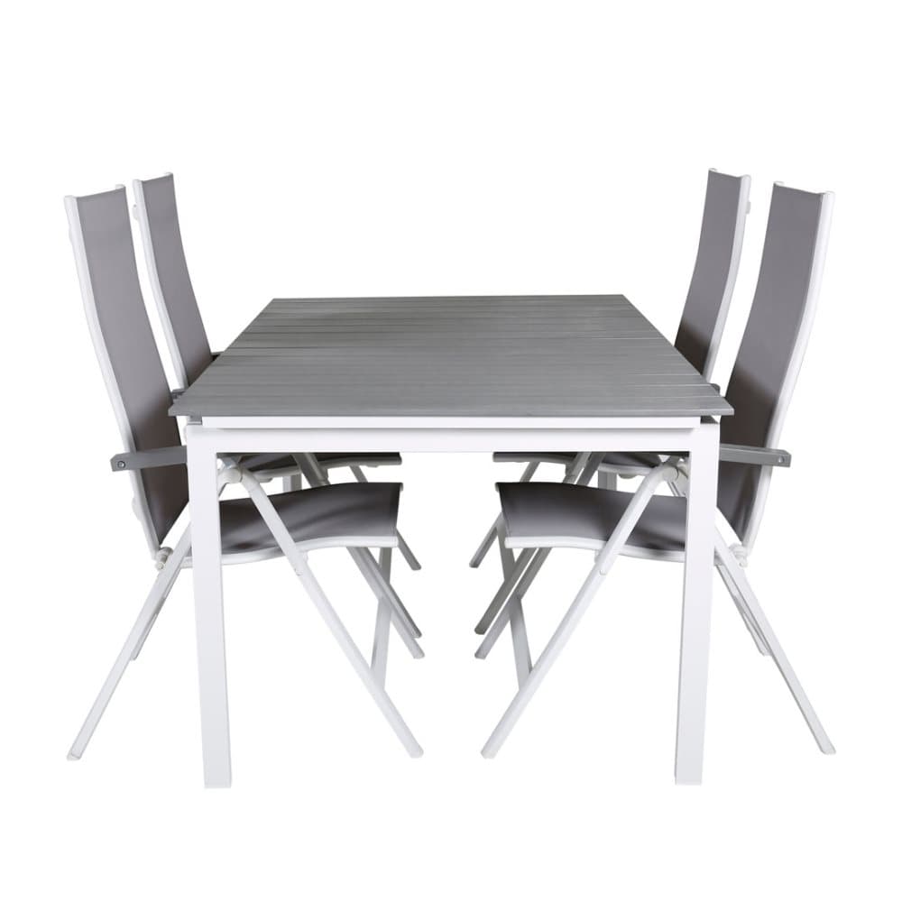 Levels Trädgårdset bord 100x160/240cm och 4 stole Albany vit, grå.