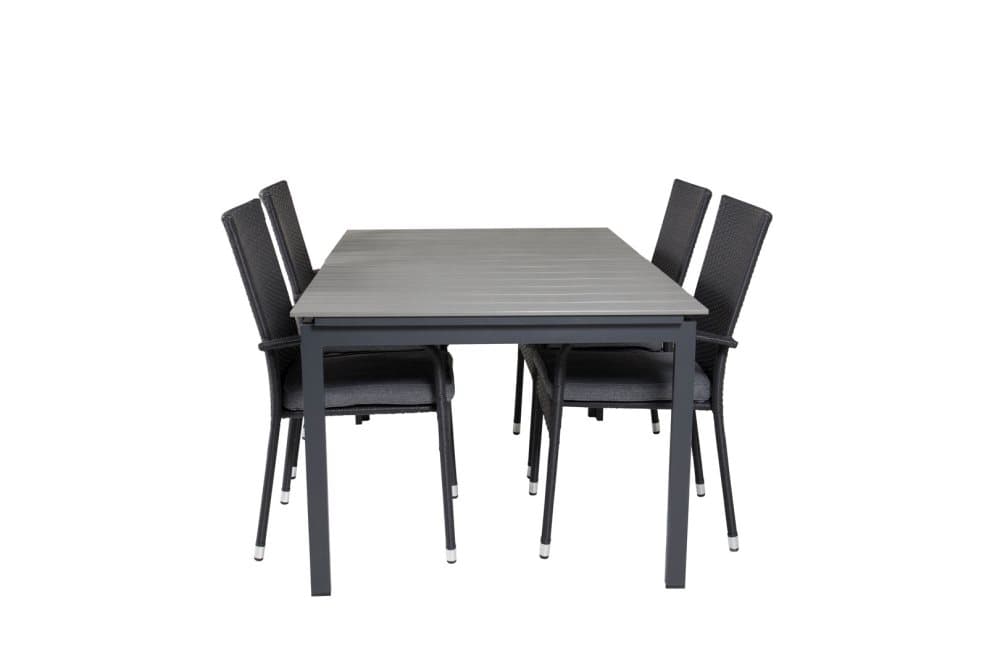 Levels Trädgårdset bord 100x160/240cm och 4 stole Anna svart, grå.