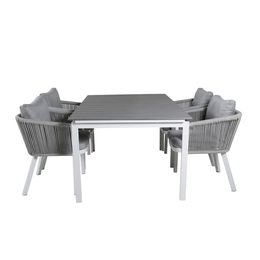 Levels Trädgårdset bord 100x160/240cm och 4 stole Virya vit, grå.
