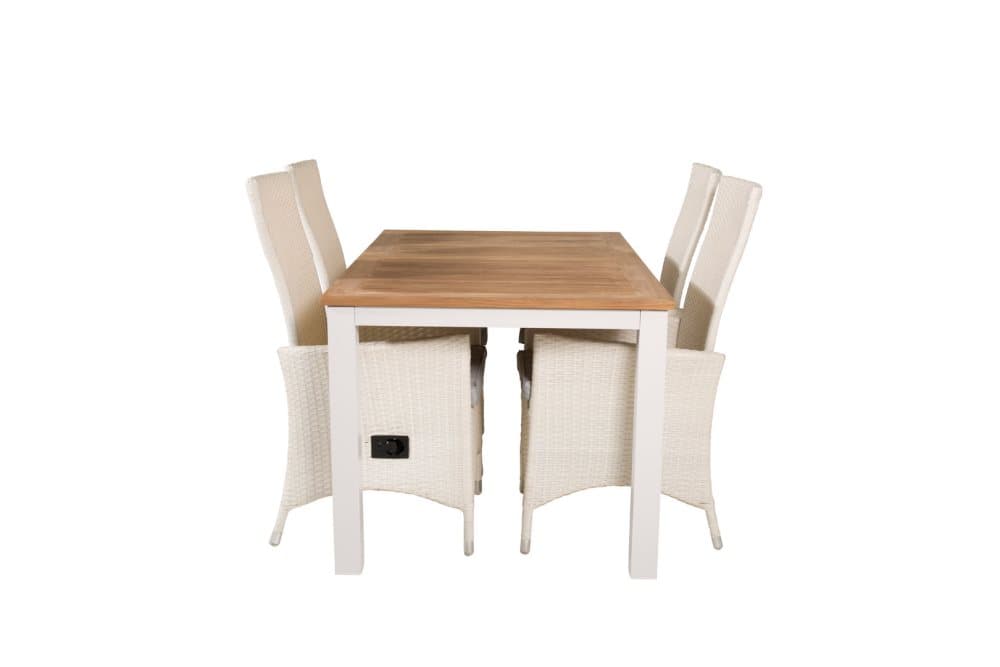 Panama Trädgårdset bord 90x152/210cm och 4 stole Padova vit, natur.