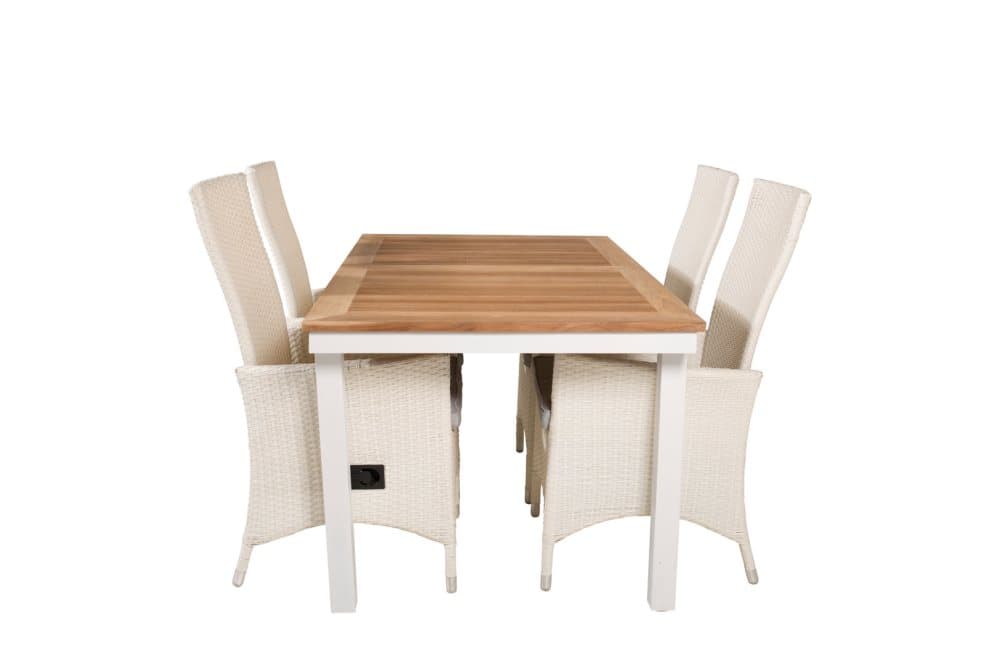 Panama Trädgårdset bord 90x160/240cm och 4 stole Padova vit, natur.