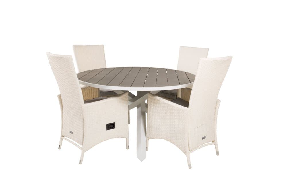 Parma Trädgårdset bord Ø140cm och 4 stole Padova vit, grå.