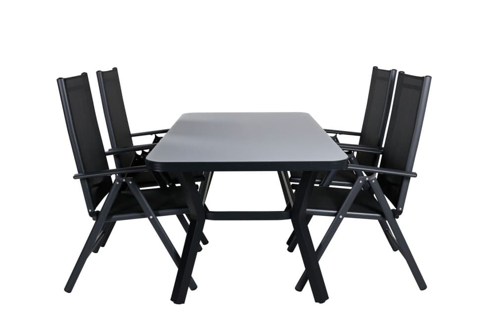 Virya Trädgårdset bord 90x160cm och 4 stole Break svart, grå.