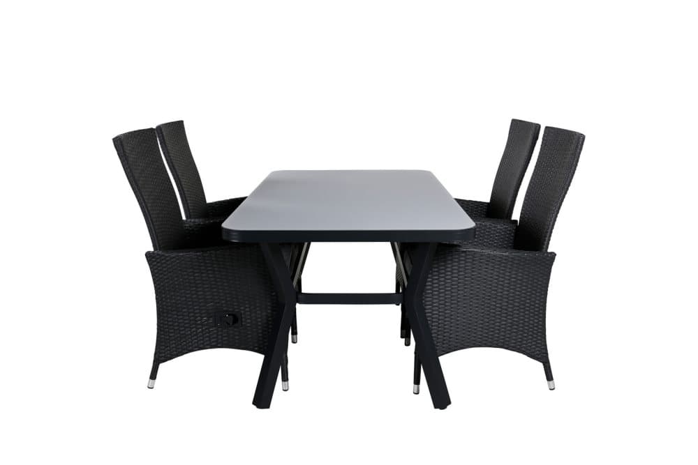 Virya Trädgårdset bord 90x160cm och 4 stole Padova svart, grå.