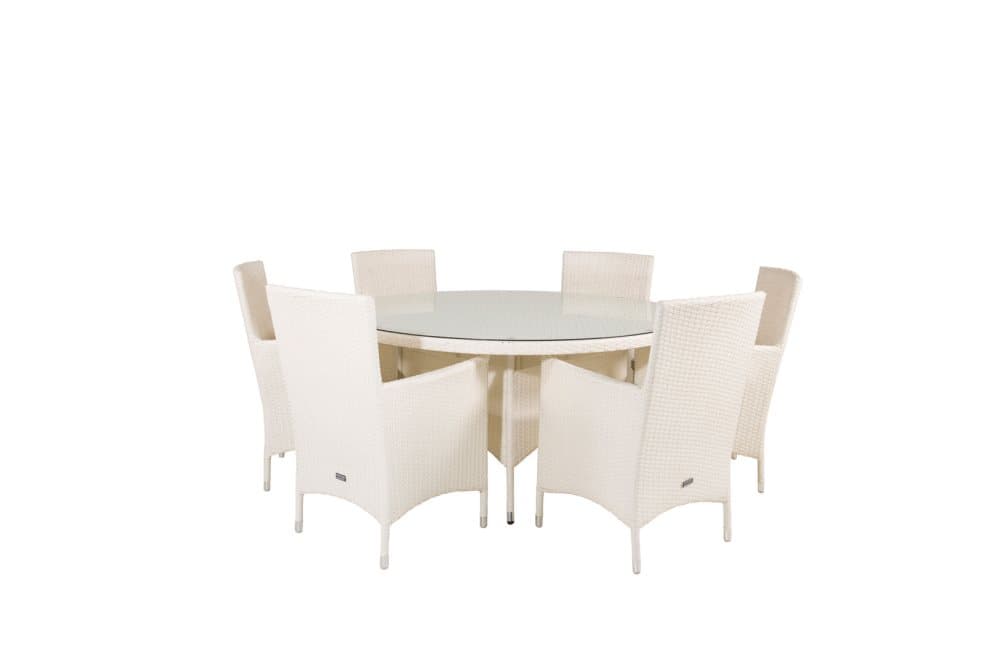 Volta Trädgårdset bord Ø150cm och 6 stole Malin vit.