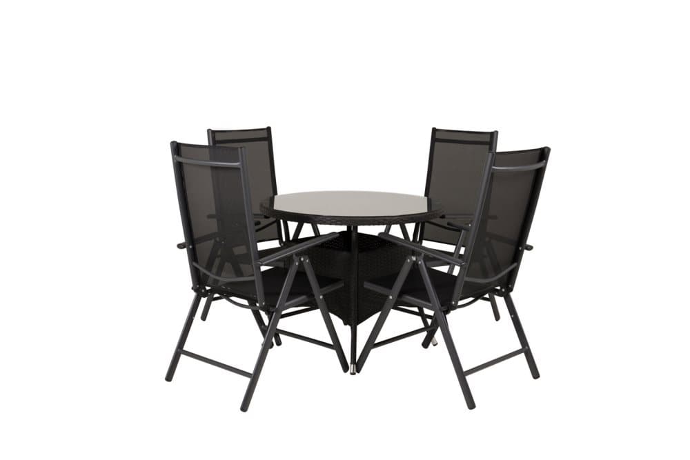 Volta Trädgårdset bord Ø90cm och 4 stole Break svart.