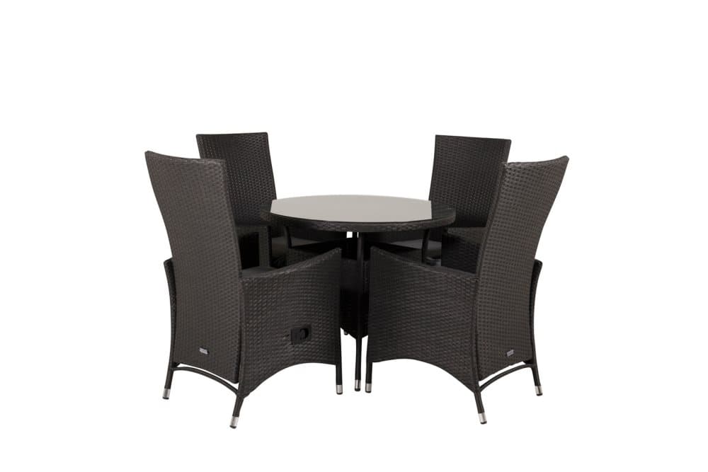 Volta Trädgårdset bord Ø90cm och 4 stole recG Padova svart.