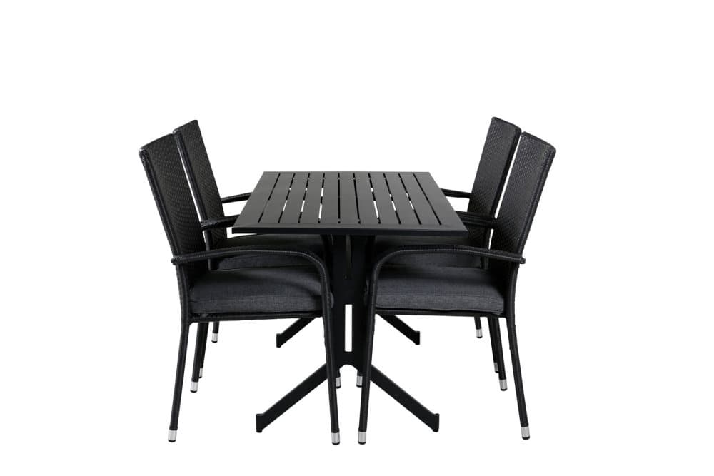 Way Trädgårdset bord 70x120cm och 4 stole Anna svart.