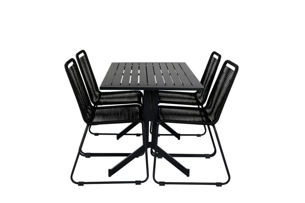 Way Trädgårdset bord 70x120cm och 4 stole stapelS Lindos svart.