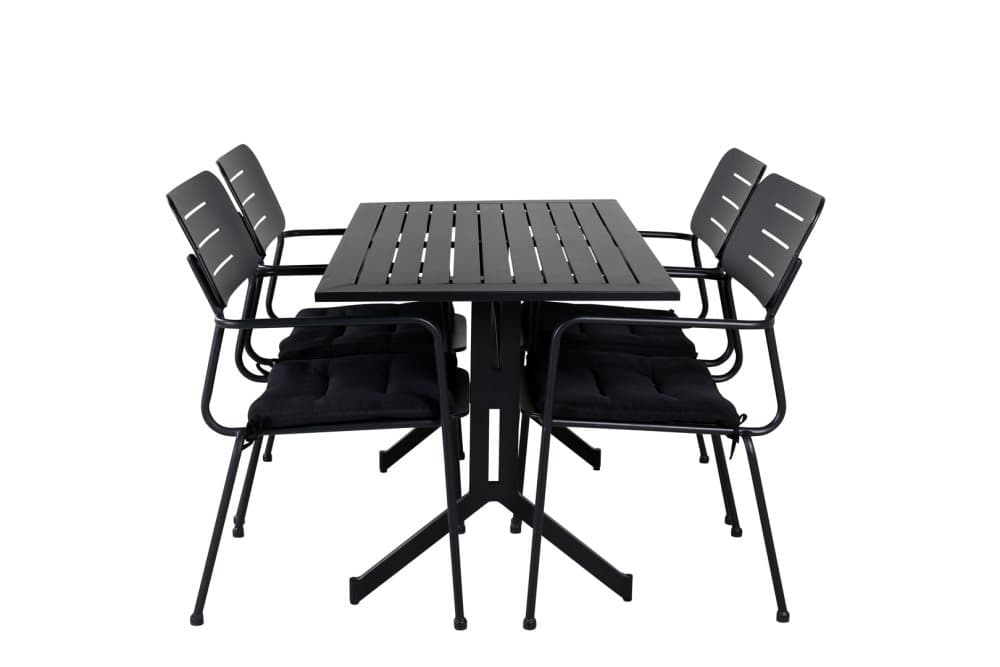 Way Trädgårdset bord 70x120cm och 4 stole Nicke svart.
