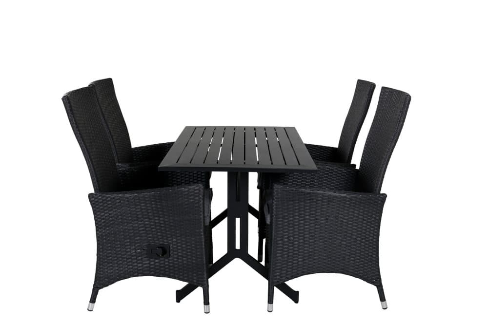 Way Trädgårdset bord 70x120cm och 4 stole Padova svart.