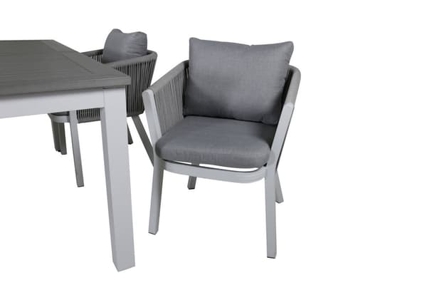Albany hagesett bord 90x152/210cm og 4 stoler Virya hvit, grå, gråhvit.