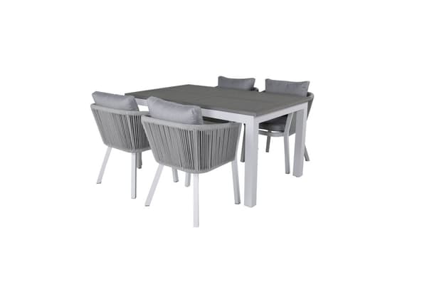 Albany hagesett bord 90x152/210cm og 4 stoler Virya hvit, grå, gråhvit.