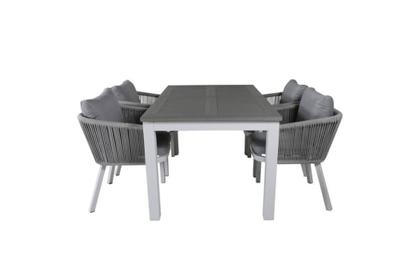 Albany hagesett bord 90x152/210cm og 4 stoler Virya hvit, grå, gråhvit.