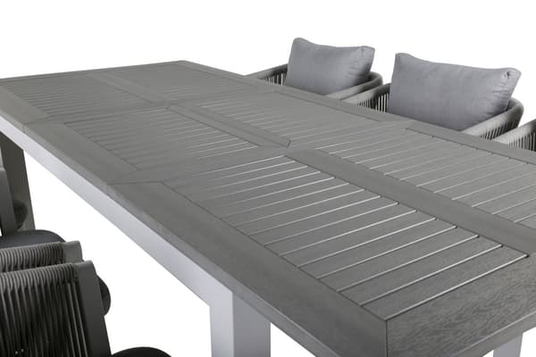 Albany hagesett bord 90x152/210cm og 6 stoler Virya hvit, grå, gråhvit.