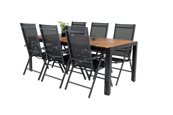Bois hagesett bord 90x205cm og 6 stoler Break svart, natur.