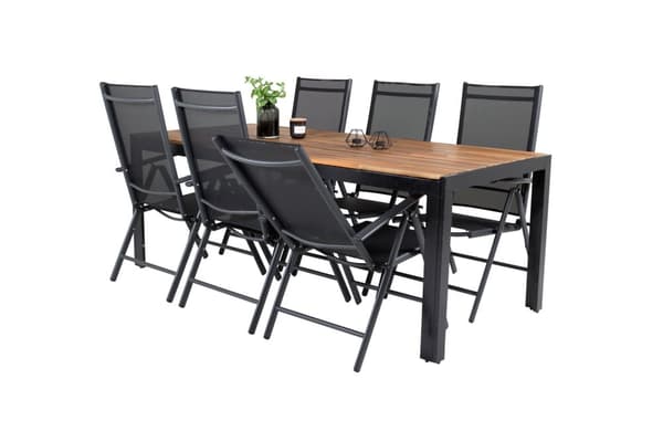 Bois hagesett bord 90x205cm og 6 stoler Break svart, natur.