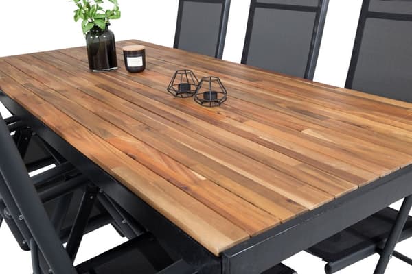 Bois hagesett bord 90x205cm og 6 stoler Break svart, natur.