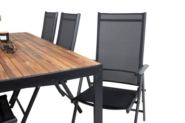 Bois hagesett bord 90x205cm og 6 stoler Break svart, natur.