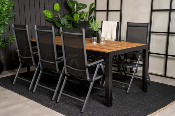 Bois hagesett bord 90x205cm og 6 stoler Break svart, natur.
