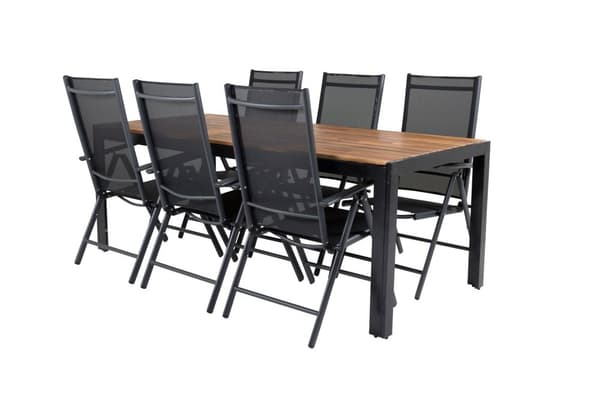 Bois hagesett bord 90x205cm og 6 stoler Break svart, natur.