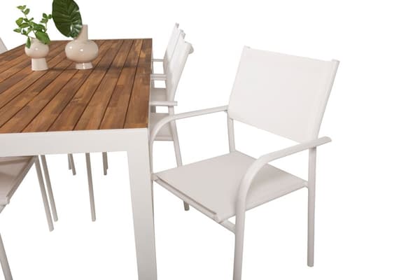 Bois hagesett bord 90x205cm og 6 stoler Santorini hvit, natur.