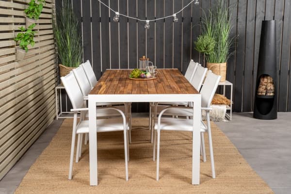 Bois hagesett bord 90x205cm og 6 stoler Santorini hvit, natur.