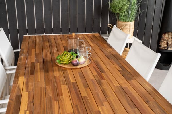 Bois hagesett bord 90x205cm og 6 stoler Santorini hvit, natur.