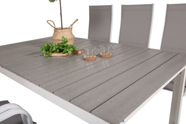 Levels hagesett bord 100x160/240cm og 6 stoler Copacabana hvit, grå.
