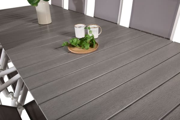 Levels hagesett bord 100x229/310cm og 10 stoler Break hvit, grå.