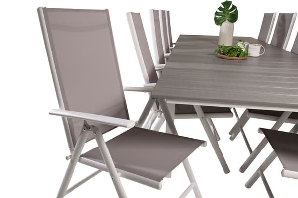 Levels hagesett bord 100x229/310cm og 10 stoler Break hvit, grå.