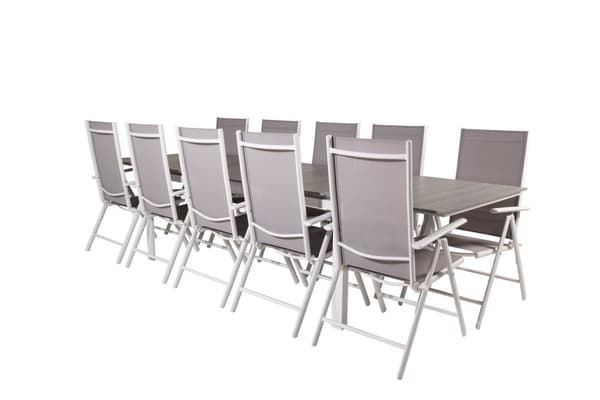 Levels hagesett bord 100x229/310cm og 10 stoler Break hvit, grå.