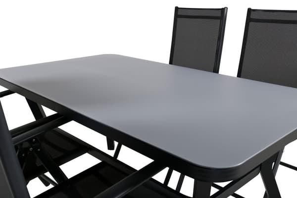 Virya hagesett bord 90x160cm og 4 stoler Break svart, grå.
