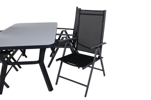 Virya hagesett bord 90x160cm og 4 stoler Break svart, grå.