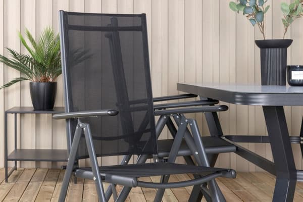 Virya hagesett bord 90x160cm og 4 stoler Break svart, grå.
