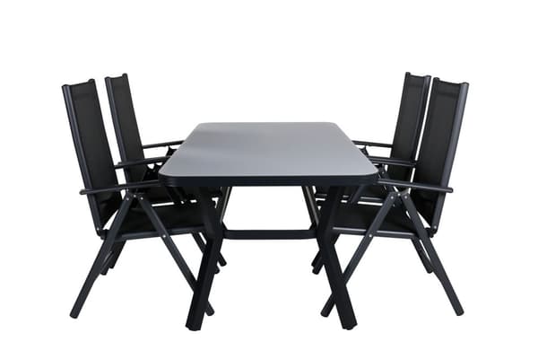 Virya hagesett bord 90x160cm og 4 stoler Break svart, grå.