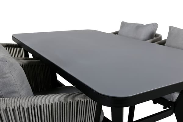Virya hagesett bord 90x160cm og 4 stoler Virya hvit, svart, grå.