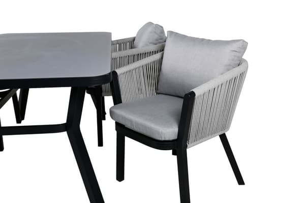 Virya hagesett bord 90x160cm og 4 stoler Virya hvit, svart, grå.