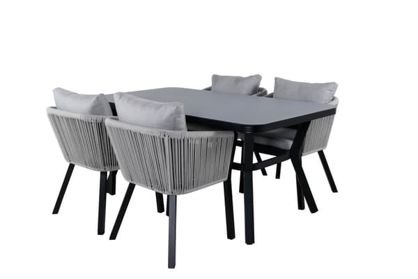 Virya hagesett bord 90x160cm og 4 stoler Virya hvit, svart, grå.