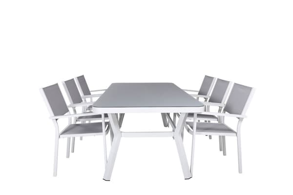 Virya hagesett bord 100x200cm og 6 stoler Copacabana svart, grå, hvit.