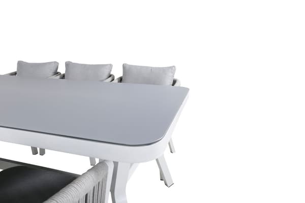 Virya hagesett bord 100x200cm og 6 stoler Virya hvit, grå.