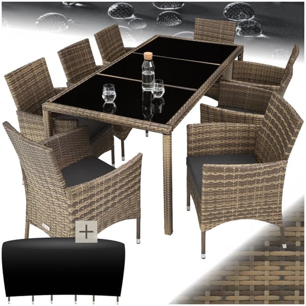 Polyrattan havemøbelsæt - natur/mørkegrå